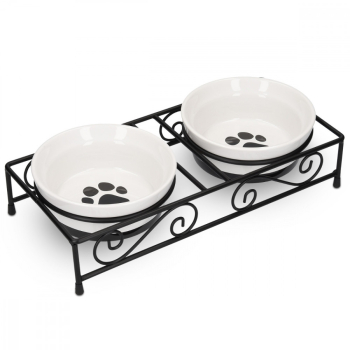Set 2 Boluri din ceramica pentru caini si pisici Navaris cu suport metalic 320 ml 46947.1 