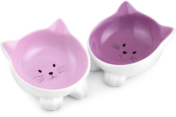 Set 2 Boluri din ceramica pentru pisici Navaris Anti-alunecare Roz 50736.45 