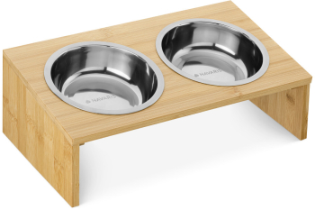 Set 2 Boluri pentru pisici si caini cu suport din bambus Navaris 400 ml Maro 54489.01 