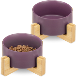 Set 2 Boluri pentru pisici si caini cu suport din bambus Navaris 550 ml Mov 48350.1.38 