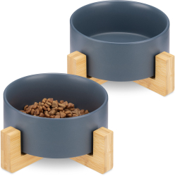Set 2 Boluri pentru pisici si caini cu suport din bambus Navaris 850 ml Albastru 48350.04 