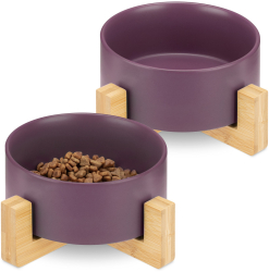 Set 2 Boluri pentru pisici si caini cu suport din bambus Navaris 850 ml Mov 48350.55 