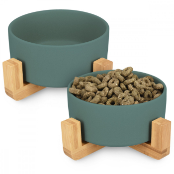Set 2 Boluri pentru pisici si caini cu suport din bambus Navaris 850 ml Verde 48350.07 
