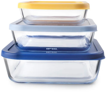 Set 3 caserole Ibili sticla borosilicata 610/1170/1940 ml transparent/multicolor 