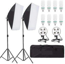 Kit de 2 softboxuri soclu de 4 becuri 2 trepiezi reglabili 200 cm 8 becuri de 150W geanta de transport inclusa 