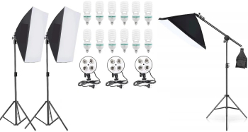 Kit 3 softbox cu geanta transport macara soclu de 4 becuri plus 12x bec 150W 