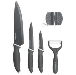 Set cutite AMBITION Elementi 5 piese include ascutitor cutite si curatator legume gri 