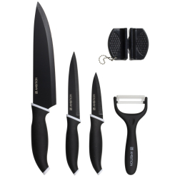 Set cutite AMBITION Elementi 5 piese include ascutitor cutite si curatator legume negru 