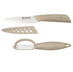 Set cutite AMBITION Skiv 2 piese include curatator legume alb lama ceramica 