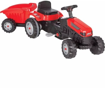 Tractor cu pedale si remorca pentru copii rosu 