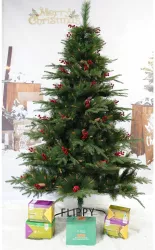 Brad artificial de Craciun bogat decorat cu conuri pin rosii pentru interior/exterior inaltime 120 cm Flippy verde suport metalic inclus 