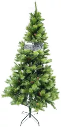Brad artificial de Craciun Decorat cu conuri de pin pentru interior/exterior inaltime 210 cm diametru 114 cm 1057 ramuri Flippy verde 