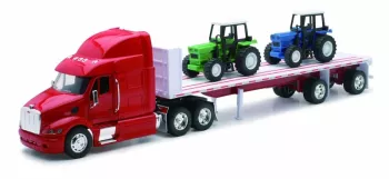 Camion diecast Peterbilt 387 cu platforma si 2 tractoare 