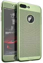 Husa Apple iPhone 7 Plus IPAKY Full Cover 360 Air cu Gauri Verde + Folie Sticla 