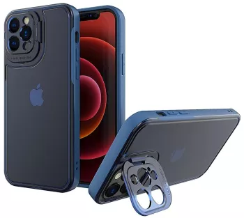 Husa de protectie pentru Apple iPhone 14 Pro Flippy Bracket series cu suport si protectie pentru camera Albastru 