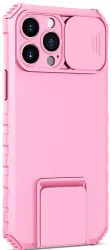 Husa Defender cu Stand pentru iPhone 11 Pro Max Roz Suport reglabil Antisoc Protectie glisanta pentru camera Flippy 