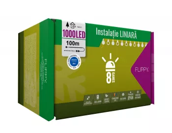 Instalatie Craciun 100 m 1000 Led-uri Liniara Albastru 8 jocuri de lumini Transformator Interconectabila Prelungitor 3 m inclus Fir 
