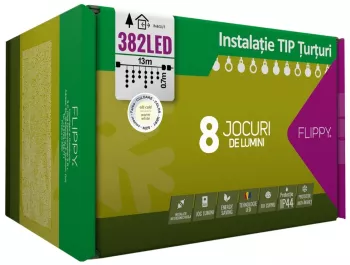 Instalatie Craciun 13 m 382 Led-uri Franjuri Alb cald 8 jocuri de lumini Transformator cu telecomanda Interconectabila Prelungitor 5 m 