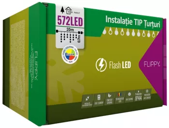 Instalatie Craciun 20 m 572 Led-uri Franjuri Multicolor Flash Transformator cu telecomanda Interconectabila Prelungitor 3 m inclus Fir 