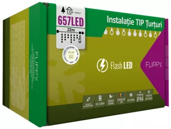 Instalatie Craciun 22 m 657 Led-uri Franjuri Alb cald Flash Transformator cu telecomanda Interconectabila Prelungitor 5 m inclus Fir Negru 