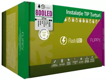 Instalatie Craciun 27 m 800 Led-uri Franjuri Alb cald Flash Transformator cu telecomanda Interconectabila Prelungitor 3 m inclus Fir 