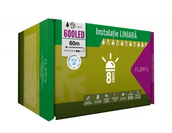 Instalatie Craciun 60 m 600 Led-uri Liniara Alb rece 8 jocuri de lumini Transformator Interconectabila Prelungitor 5 m inclus Fir 
