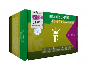 Instalatie Craciun 65 m 650 Led-uri Liniara Alb rece 8 jocuri de lumini Transformator Interconectabila Prelungitor 3 m inclus Fir 