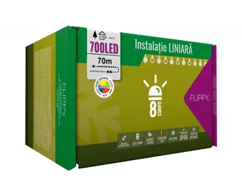 Instalatie Craciun 70 m 700 Led-uri Liniara Multicolor 8 jocuri de lumini Transformator Interconectabila Prelungitor 5 m inclus Fir 