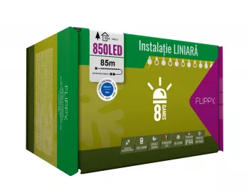 Instalatie Craciun 85 m 850 Led-uri Liniara Albastru 8 jocuri de lumini Transformator Interconectabila Prelungitor 3 m inclus Fir Verde 