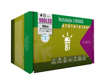 Instalatie Craciun 90 m 900 Led-uri Liniara Alb rece 8 jocuri de lumini Transformator Interconectabila Prelungitor 3 m inclus Fir 
