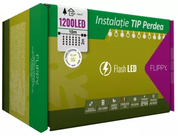 Instalatie Craciun Tip Perdea IP44 10 m x 2 m 1200 LED-uri Alb cald cu flash Transformator Interconectabila Prelungitor 3 m inclus Fir 