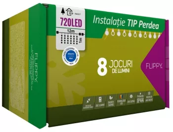 Instalatie Craciun Tip Perdea IP44 12 m x 1 m 720 LED-uri Albastru 8 jocuri de lumini Transformator cu telecomanda Interconectabila 