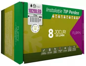 Instalatie Craciun Tip Perdea IP44 17 m x 1 m 1020 LED-uri Alb cald 8 jocuri de lumini Transformator Interconectabila Prelungitor 5 m 