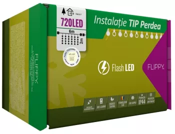 Instalatie Craciun Tip Perdea IP44 6 m x 2 m 720 LED-uri Alb cald cu flash Transformator Interconectabila Prelungitor 5 m inclus Fir 