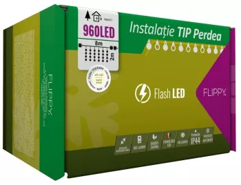 Instalatie Craciun Tip Perdea IP44 8 m x 2 m 960 LED-uri Alb cald cu flash Transformator Interconectabila Prelungitor 3 m inclus Fir 
