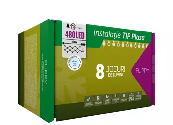 Instalatie Craciun Tip Plasa 6 m x 2 m 480 LED-uri Alb rece 8 jocuri de lumini Transformator Interconectabila Prelungitor 3 m inclus Fir 