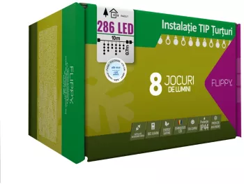 Instalatie Craciun Turturi IP44 10 m 132 Led-uri Perdea Franjurata Alb rece 8 jocuri de lumini Transformator 31 V Putere 9 W cu 