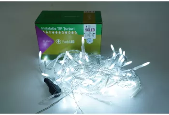 Instalatie de Craciun Flippy® Tip Turturi Franjuri cu Flash Sectiune 3 m 96 LED-uri Interconectabila Fir Transparent Alb Rece 