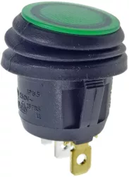 Intrerupator ROCKER SPST 2 pozitii OFF-ON cu retinere 10A/250VAC verde IP65 lampa cu neon ermetic SCI R13-112B8W-02-BGNN-0A-N2 