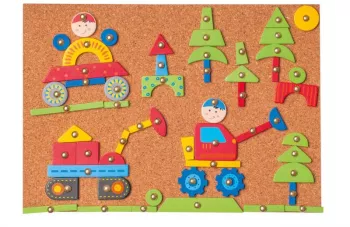 Joc de constructie Woodyland Tabla de pluta cu pioneze si ciocan 