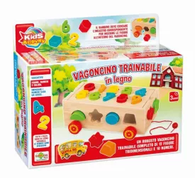 Jucarie bebe Vagon lemn cu 12 cifre si forme geometrice 3D 