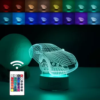 Lampa LED decorativa Flippy 3D Masina Sport doua moduri de alimentare USB si baterii 20 cm inaltime din material acril si lumina 