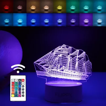 Lampa LED decorativa Flippy 3D Vapor cu telecomanda doua moduri de alimentare USB si baterii 20 cm inaltime din material acril si lumina 