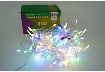 Sectiune Instalatie de Craciun Flippy® Tip Franjuri 8 jocuri de lumini 5 m 143 LED-uri Interconectabila Fir Transparent Multicolor 