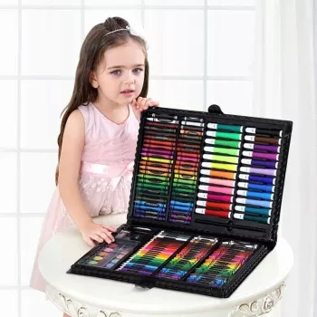 Set 168 piese pentru pictura pentru copii sau adulti pixuri de colorat creioane colorate si vopsele de pictura cu cutie de depozitare 