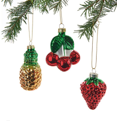 Set 3 globuri din sticla Craciun 8 cm ananas/capsuna/cirese 