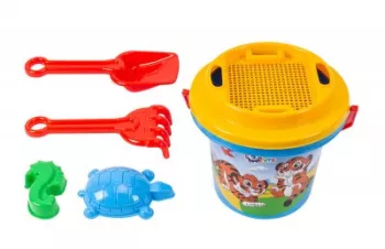 Set de nisip TechnoK galeata cu autocolant si accesorii 