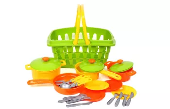 Set de vesela TechnoK in cos de picnic verde cu portocaliu 