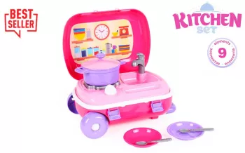 Set mini bucatarie in troliu roz TechnoK cu accesorii