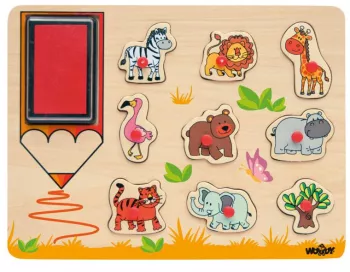 Stampile din lemn cu animale salbatice 9 piese Woodyland 